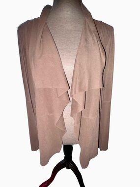 Bagatelle Collection Draped Open-Front Faux Suede Taupe Jacket Cardigan